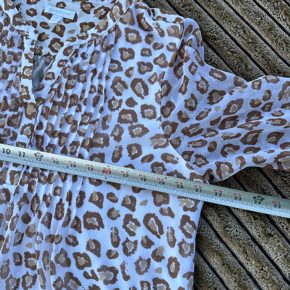Charter Club Cream and Brown Leopard Print Peasant Blouse - Picture 7 of 9